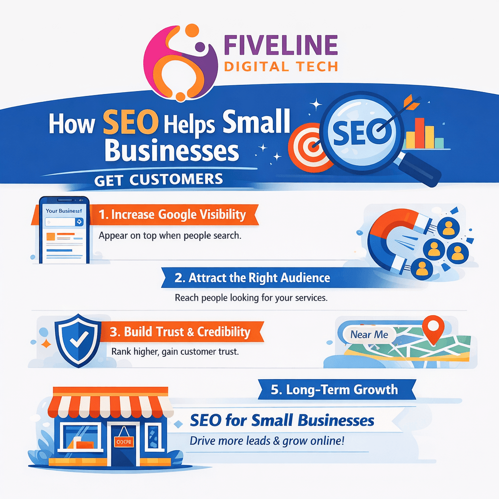 SEO for small businesses infographic showing how SEO helps get customers