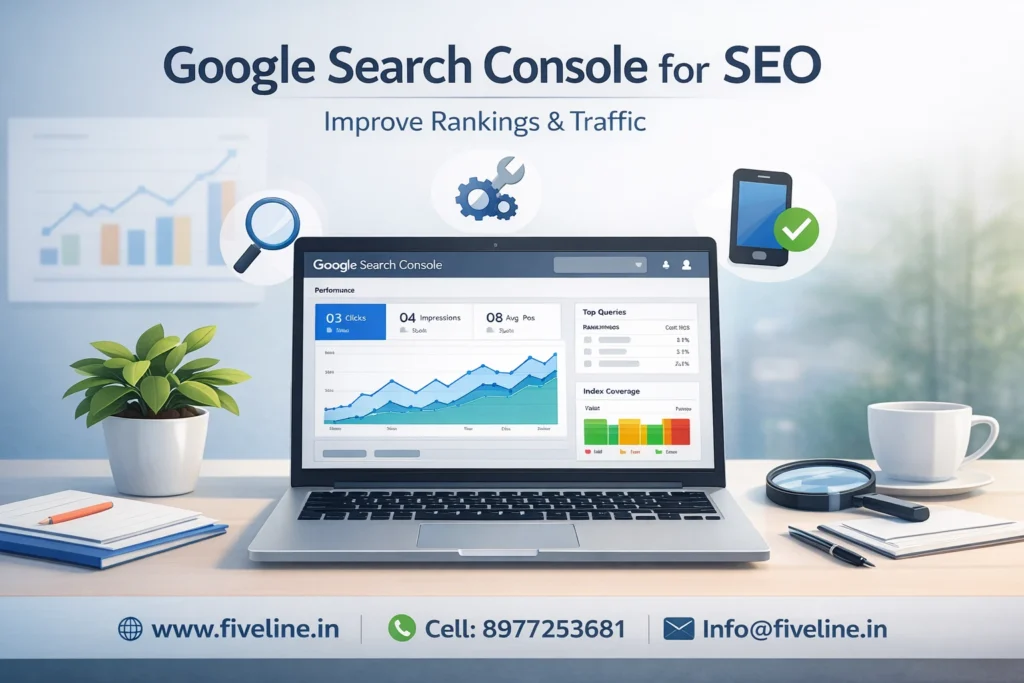 Google Search Console for SEO dashboard showing website performance, rankings, and traffic growth